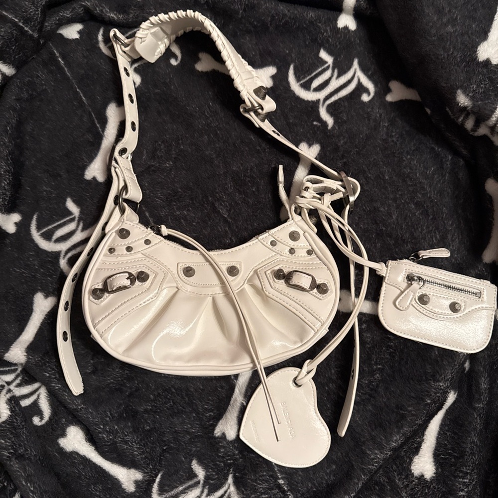 WOMEN'S LE CAGOLE XS SHOULDER BAG WITH RHINESTONES IN WHITE